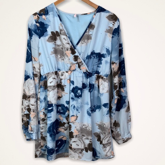 Pinkblush Tops - Pinkblush Blue Floral Surplice Empire Top M